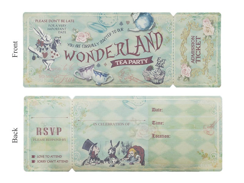 Summer-Ray.com Summer-Ray 24 sets Vintage Alice in the Wonderland Tea Party Invitation with Sleeve Holder - Image 2